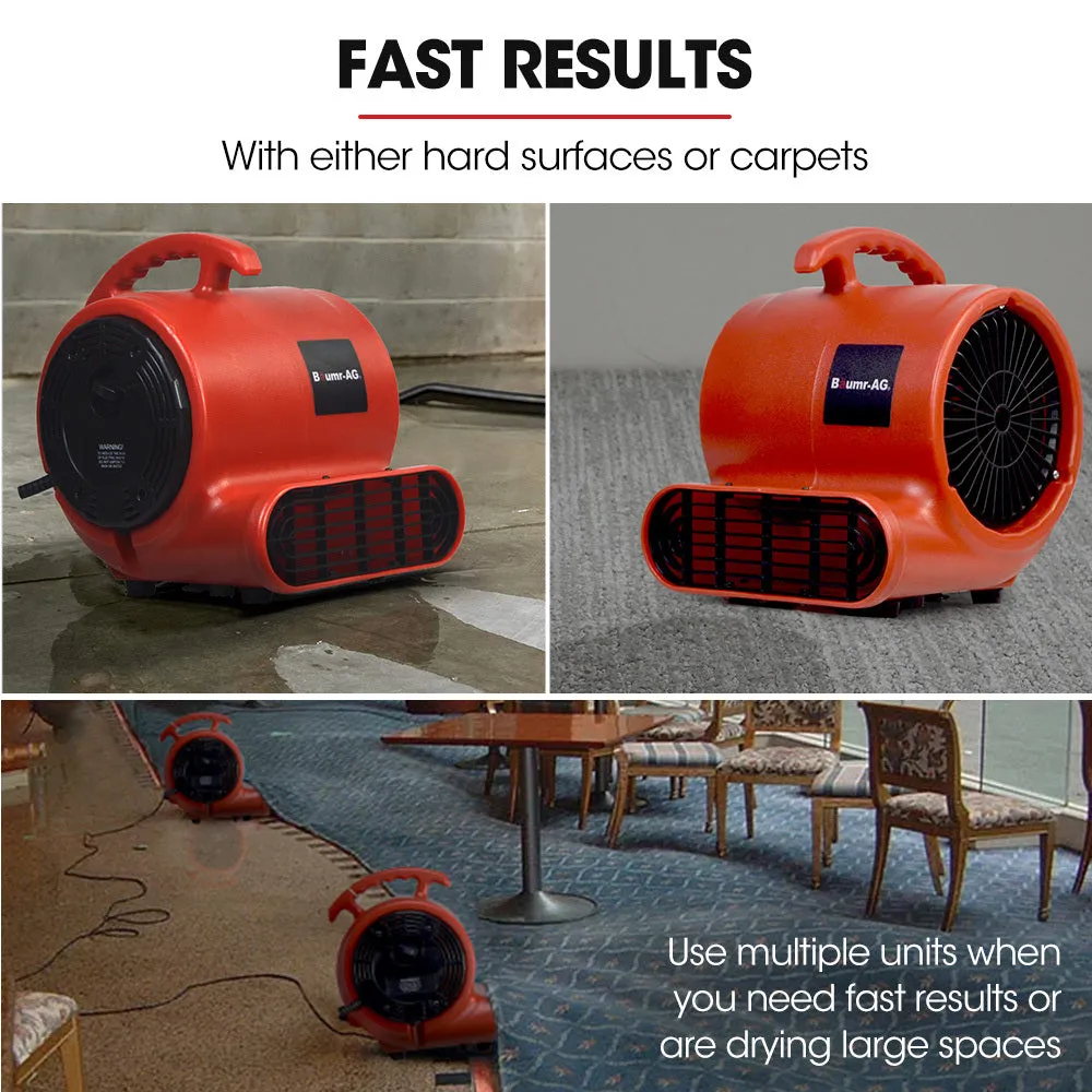 3-Speed Carpet Dryer Air Mover Blower Fan | 800CFM, Sealed Copper Motor, Poly Housing