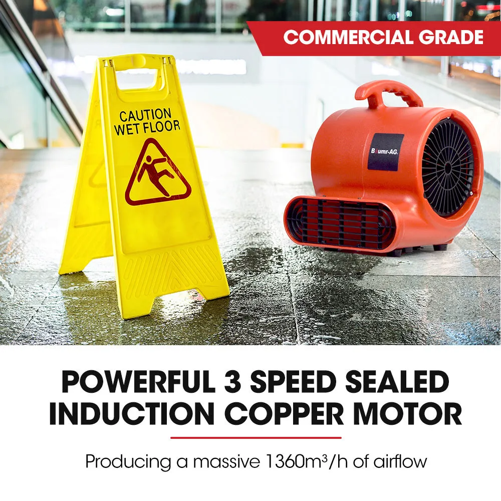 3-Speed Carpet Dryer Air Mover Blower Fan | 800CFM, Sealed Copper Motor, Poly Housing