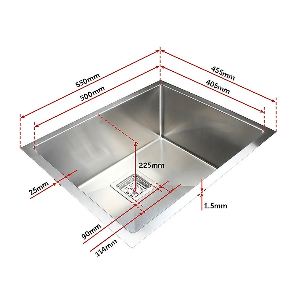 550x455mm Handmade 1.5mm Stainless Steel Undermount / Topmount Kitchen Sink | Square Waste