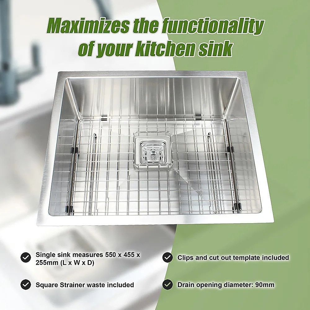 550x455mm Handmade 1.5mm Stainless Steel Undermount / Topmount Kitchen Sink | Square Waste