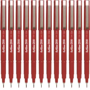 Artline 200 Fineliner Felt Tip Pen 0.4mm Dark Red Box 12)