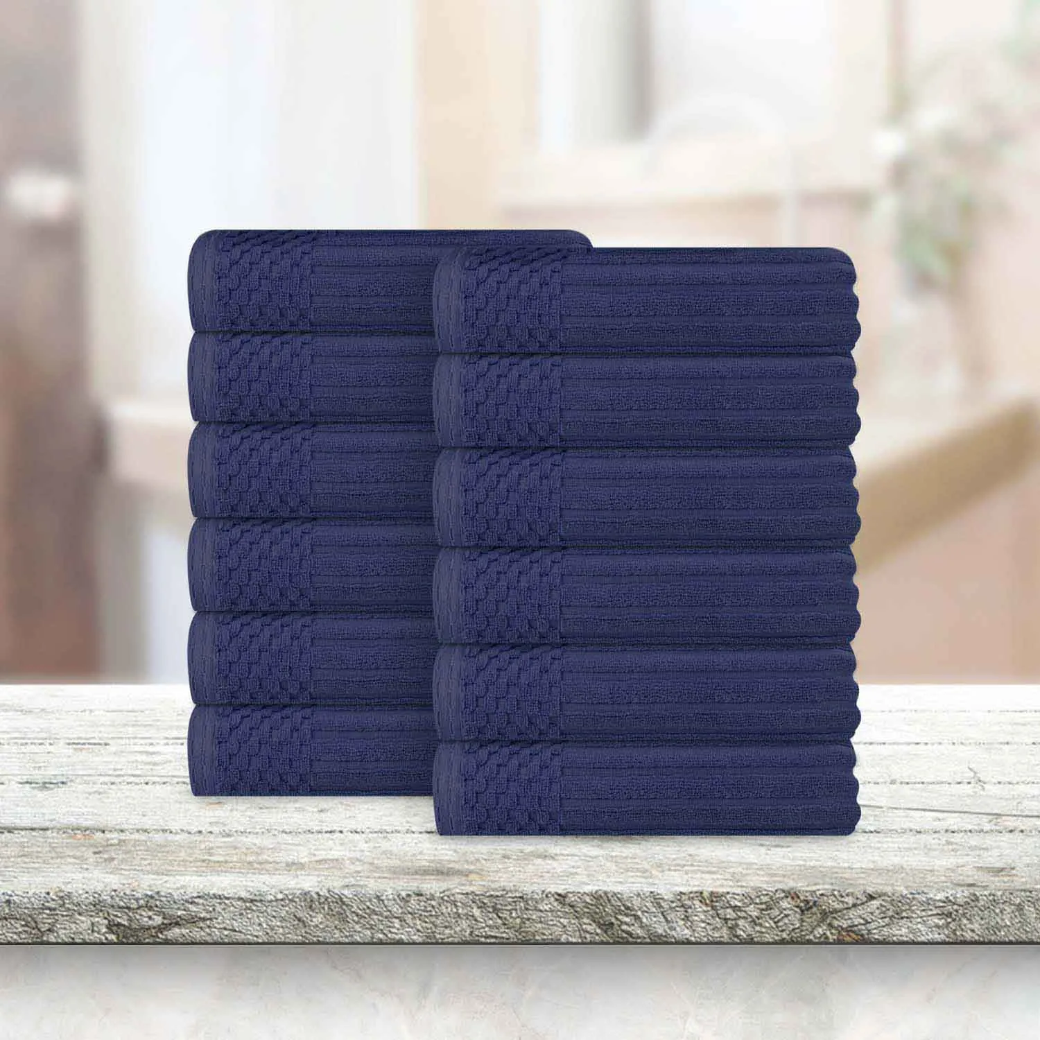 Soho Ribbed Textured Cotton Ultra-Absorbent Face Towel (Set of 12)