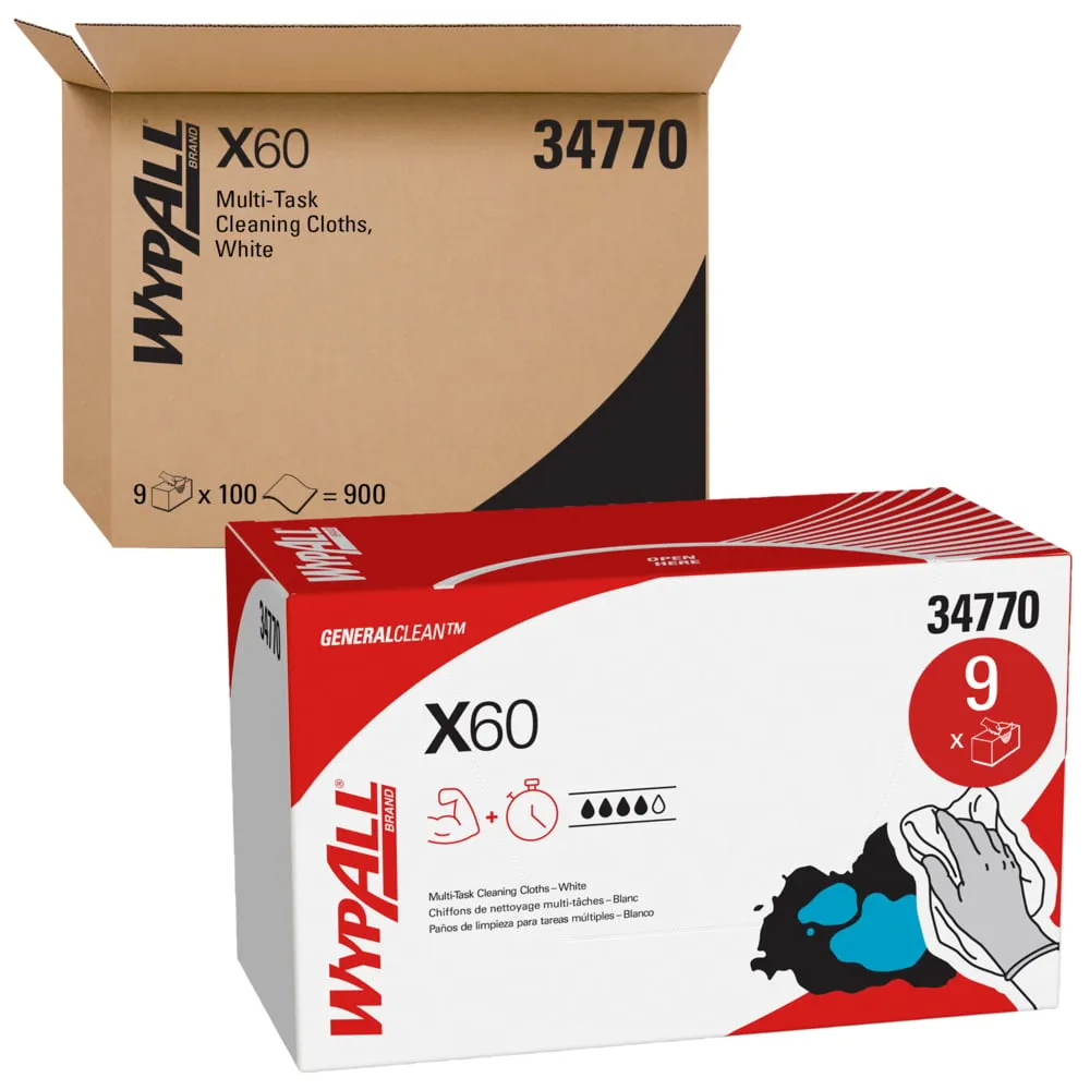 Wipers - WypAll® GeneralClean™ X60 Multi-Task Cleaning Cloths, 1/4 Fold (Case of 9 Boxes), 34770